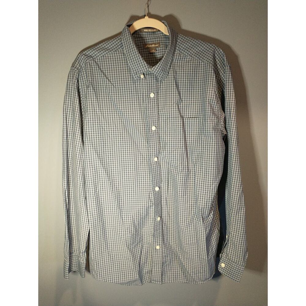 Eddie Bauer Shirt Mens Large Blue Plaid Button Down Up Long Sleeve Pocket Cotton